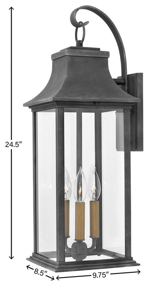 Hinkley Adair Large Wall Mount Lantern, Aged Zinc