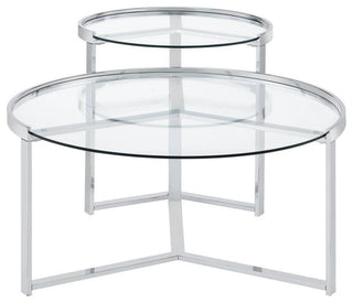 Coaster Delia 2-Piece Metal Round Glass Top Nesting Coffee Table Chrome