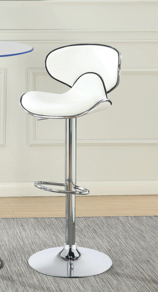 Set of 2 Adjustable Height Bar Stools, White and Chrome