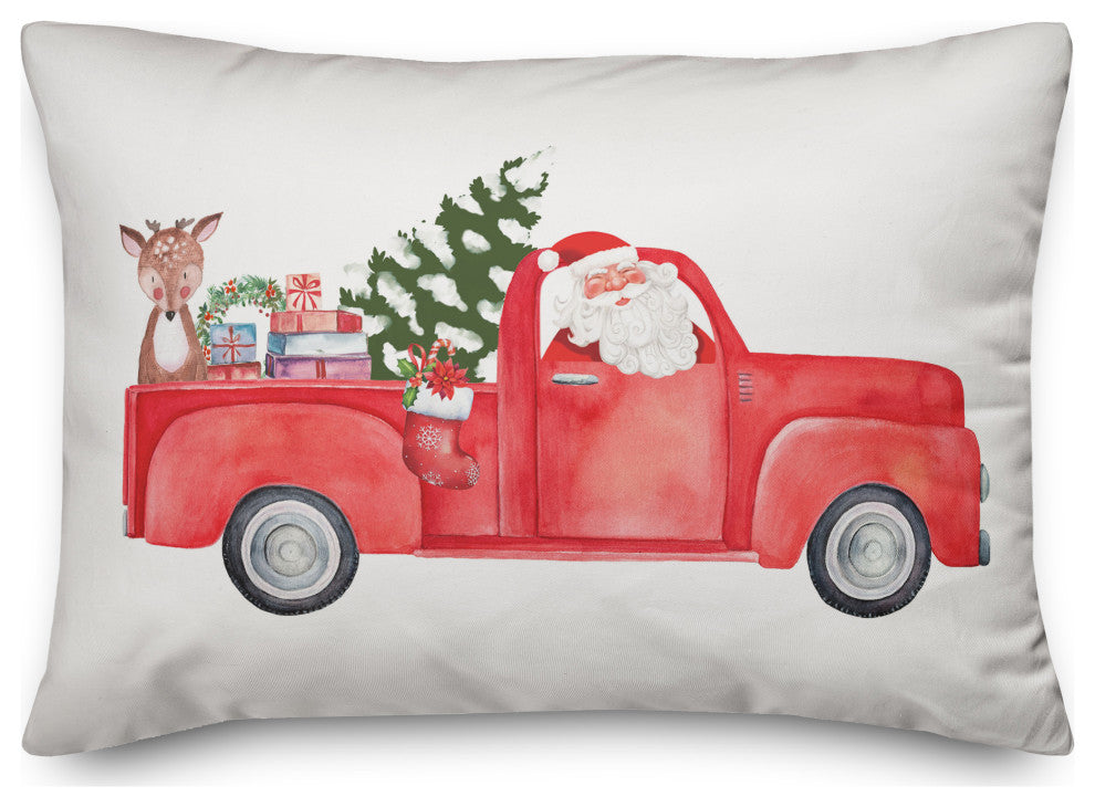 Red Christmas Truck 14x20 Spun Poly Pillow