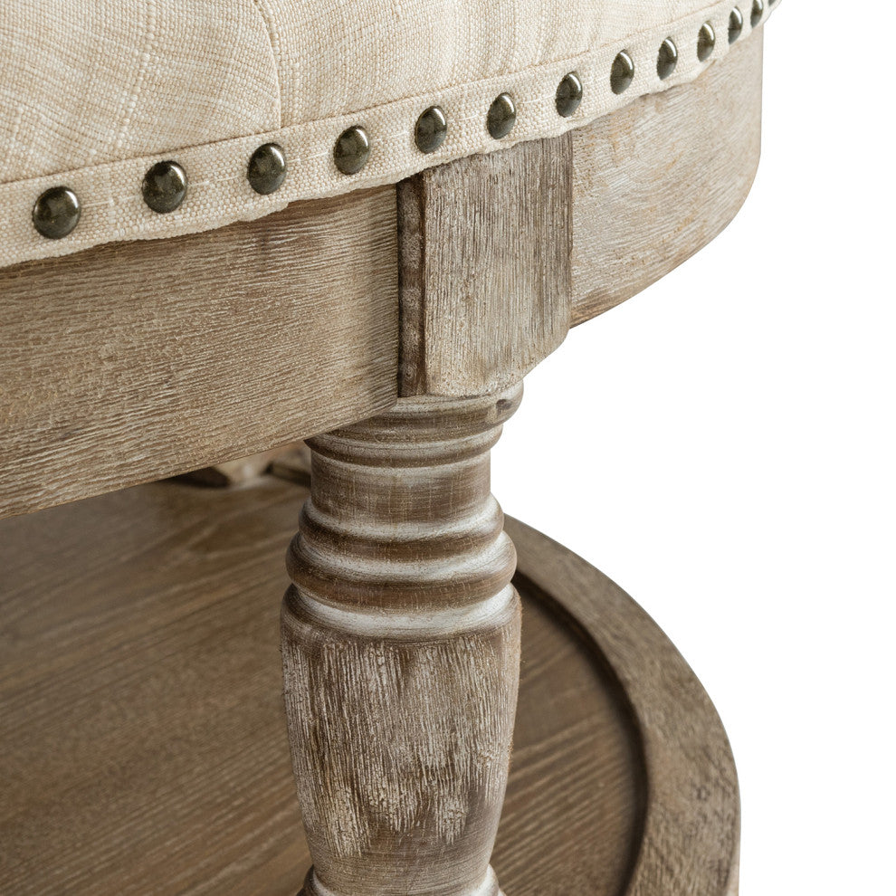 36" Wide Tufted Round Cocktail Ottoman With Storage, Linen