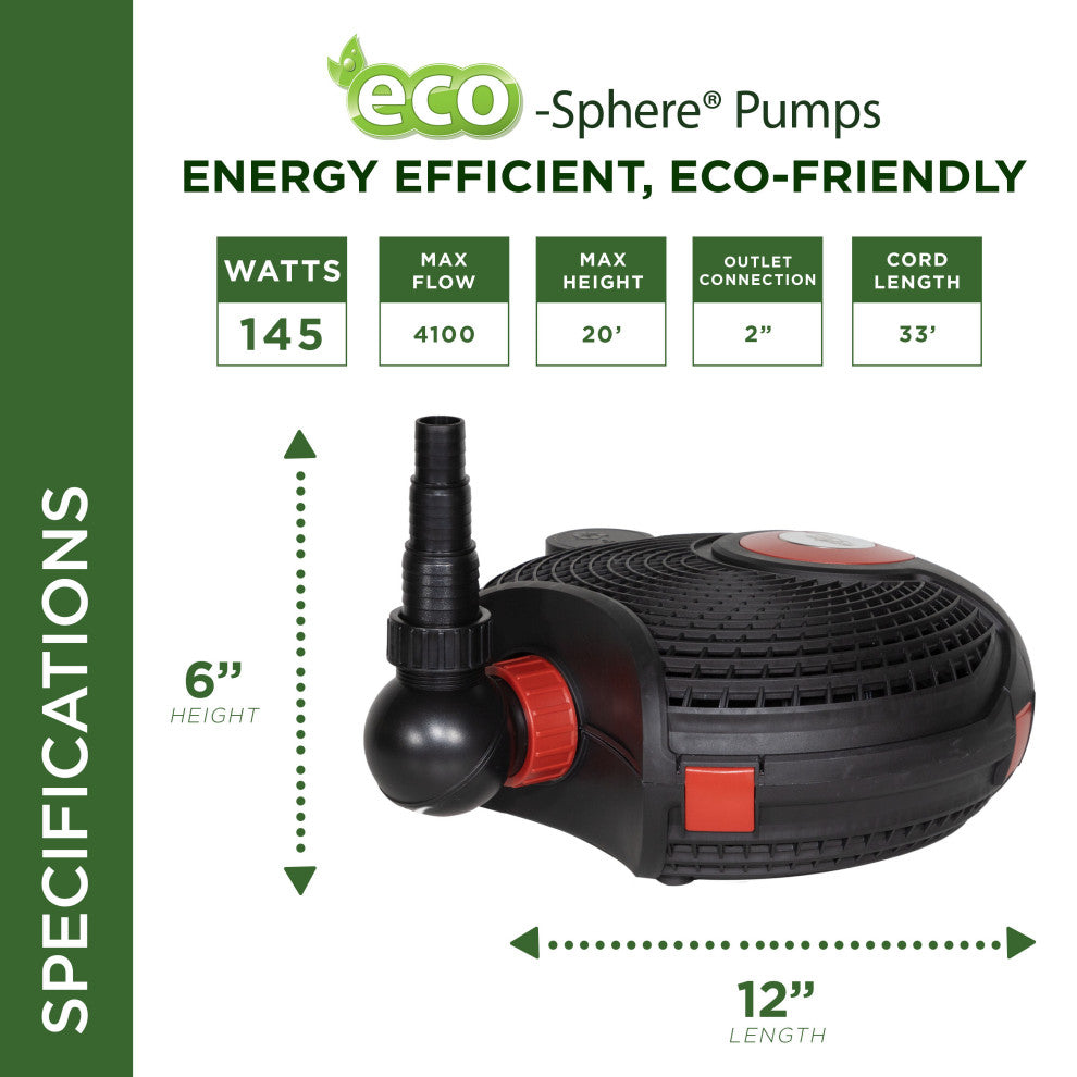 Eco-SphereÂ® Energy-Saving 4100GPH Pond Pump with 33-ft. Cord