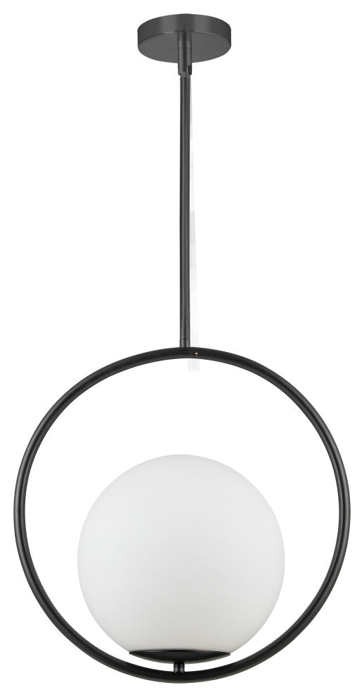 Modern Pendant With White Glass, Matte Black