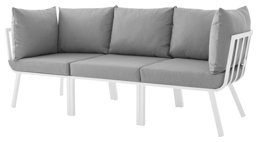 Lounge Sectional Sofa Chair Set, Aluminum, Metal, White Gray, Outdoor