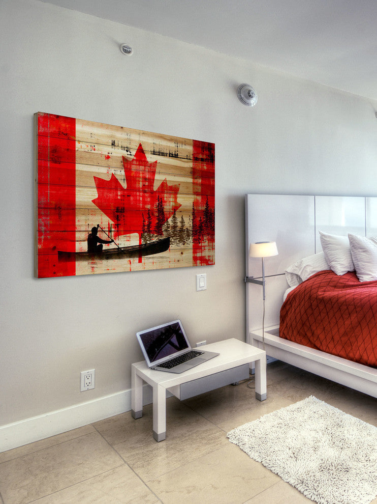 "Canadian Canoe" Print on Natural Pine Wood, 60"x40"