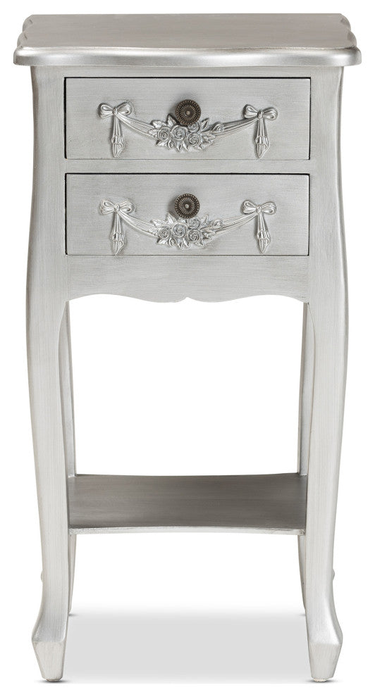Eliya Classic and Traditional Brushed Silver Finished Wood 2-Drawer Nightstand