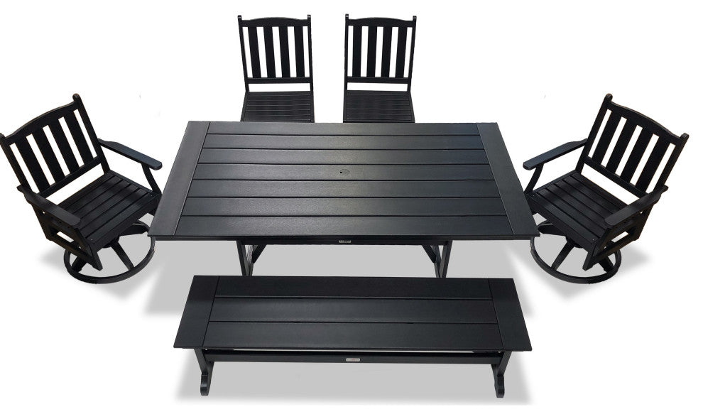LuXeo Tuscany HDPE Swivel Dining Set, Black, 6-Piece