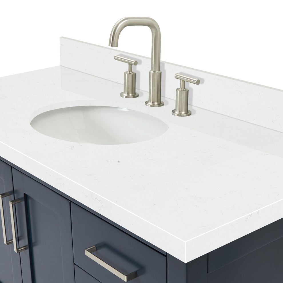 Ariel Magnolia 36"  Single Oval Sink Vanity, Carrara Quartz, Midnight Blue