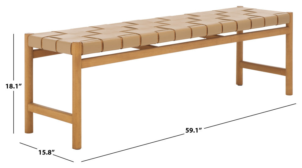 Safavieh Couture Devnie Woven Leather Bench, Tan/Natural