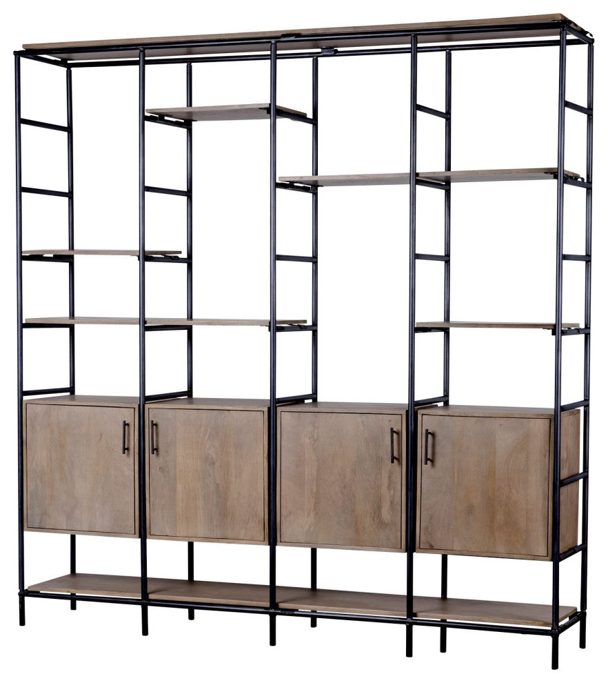 90" Brown Metal and Wood Bookcase