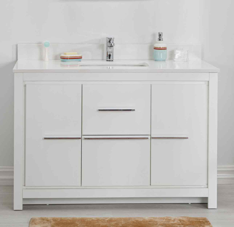 Mila Collection 48" Bathroom Vanity With Sink, Mirror, Countertop, Snow White