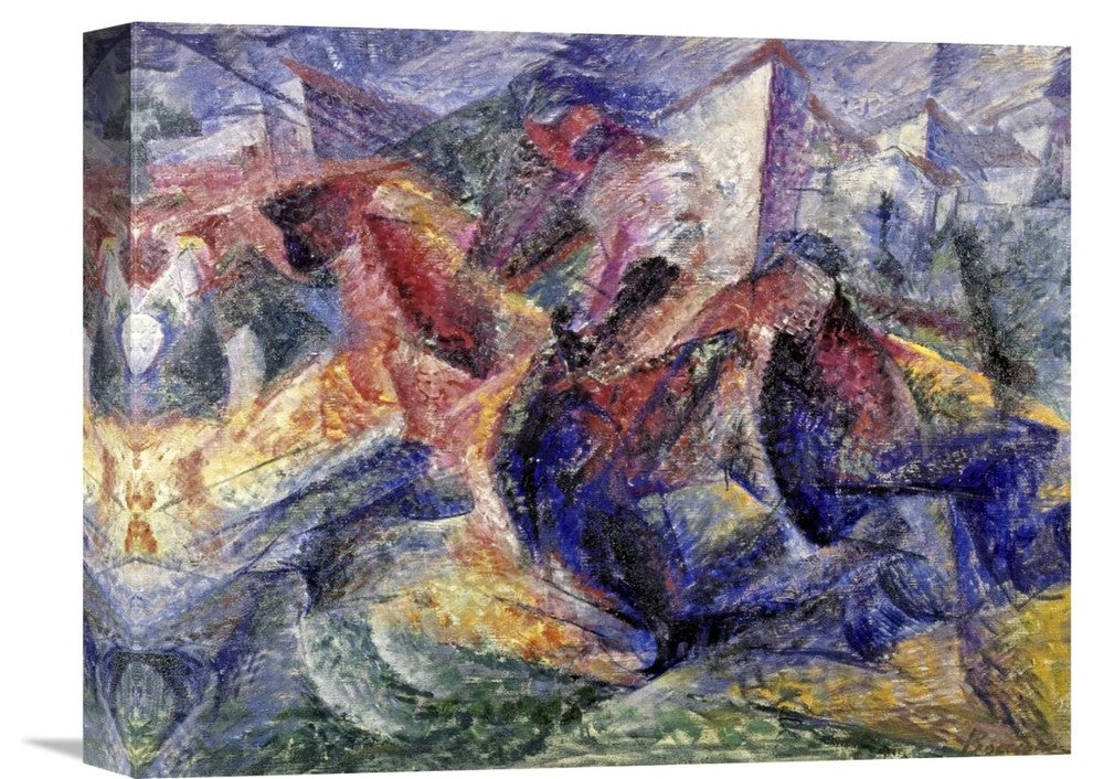 "Horse, Horseman and Buildings" Canvas Giclee by Umberto Boccioni, 16"x13"
