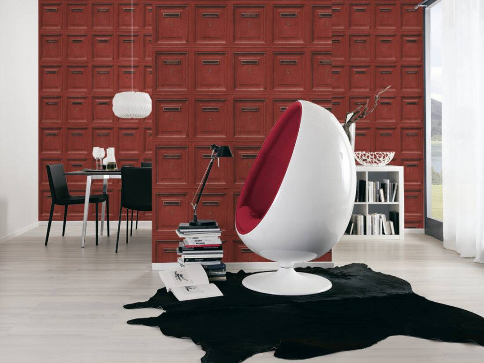 Loft Nature Textured Wallpaper, Numbered Post Boxes, Red Black, One Roll