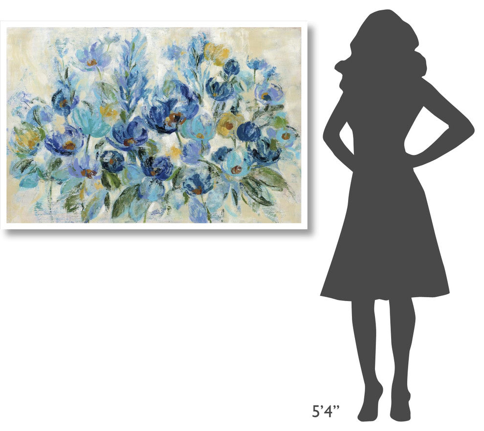 "Scattered Blue Flowers" Digital Paper Print by Silvia Vassileva, 50"x34"