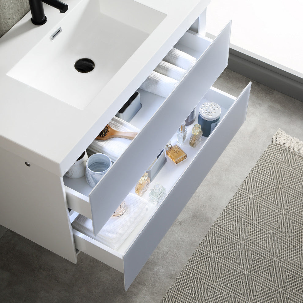 LED Lighted Bathroom Vanity With Ceramic Sink and Dimmed Light, Light Gray, 36"