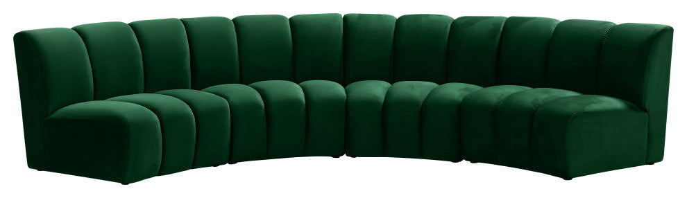 Infinity Channel Tufted Velvet Modular Chair, Green, 4 Piece