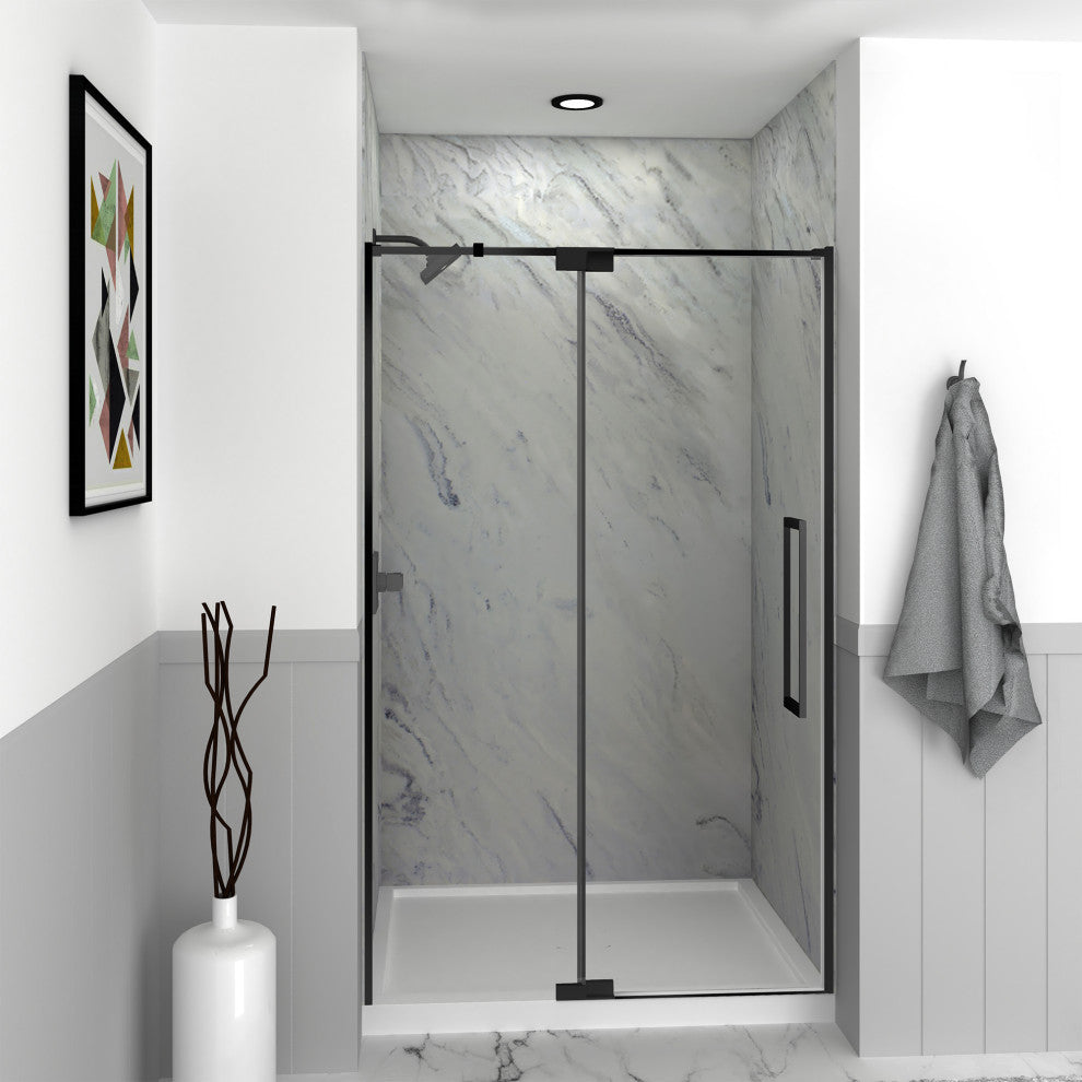Transolid Irene 48"W x76"H Pivot Shower Door in Matte Black with Clear Glass