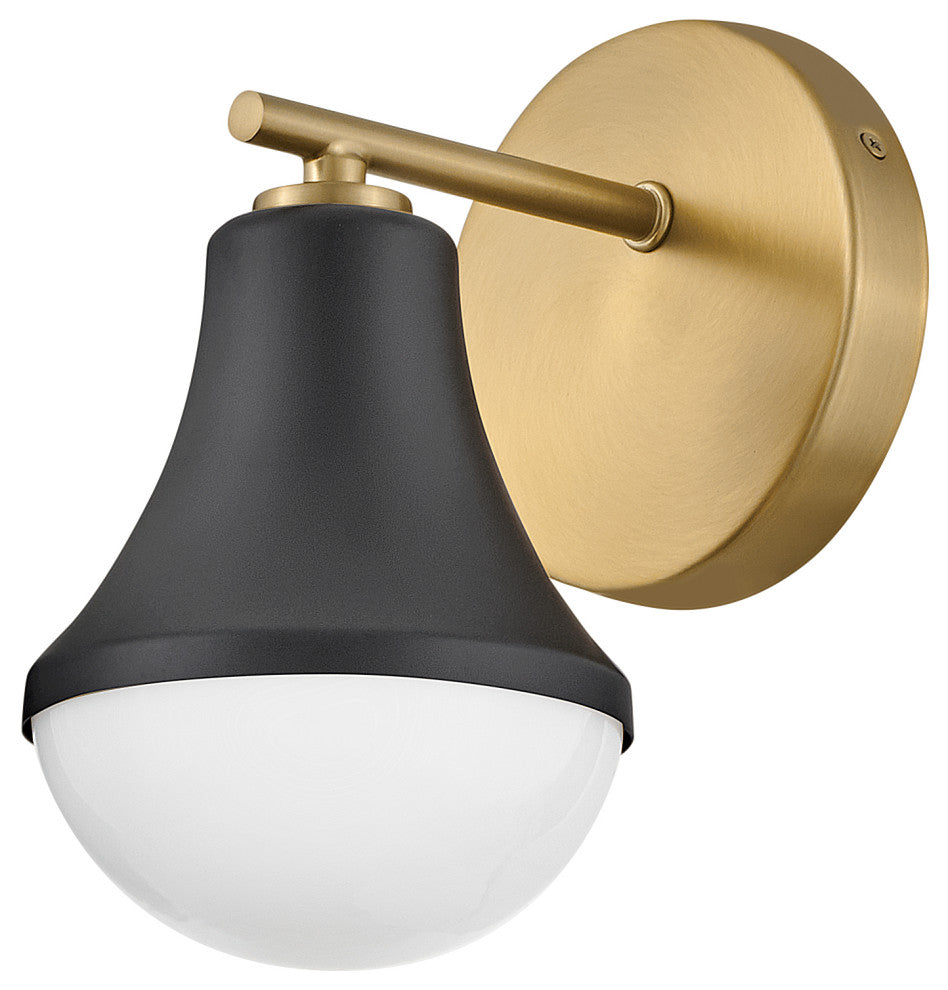 Lark Haddie 9" Modern Bath Sconce, Black + Lacquered Brass