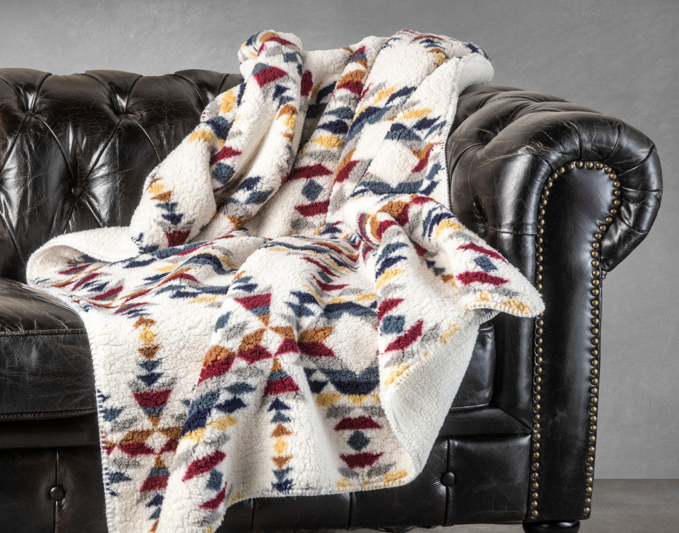 Sherpa Faux Throws 50"X60" Navajo Print Grey, Aztec Print Multi