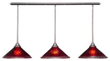 3 Light Mini Pendant In Brushed Nickel, 16" Raspberry Crystal Glass