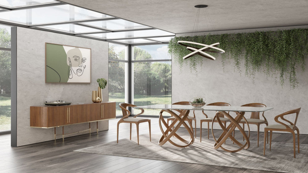 Modrest Mason Modern Glass and Walnut Dining Table