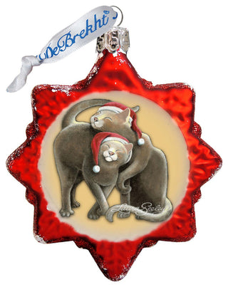 Christmas Cuddling Kitties Keepsake Glass Ornament