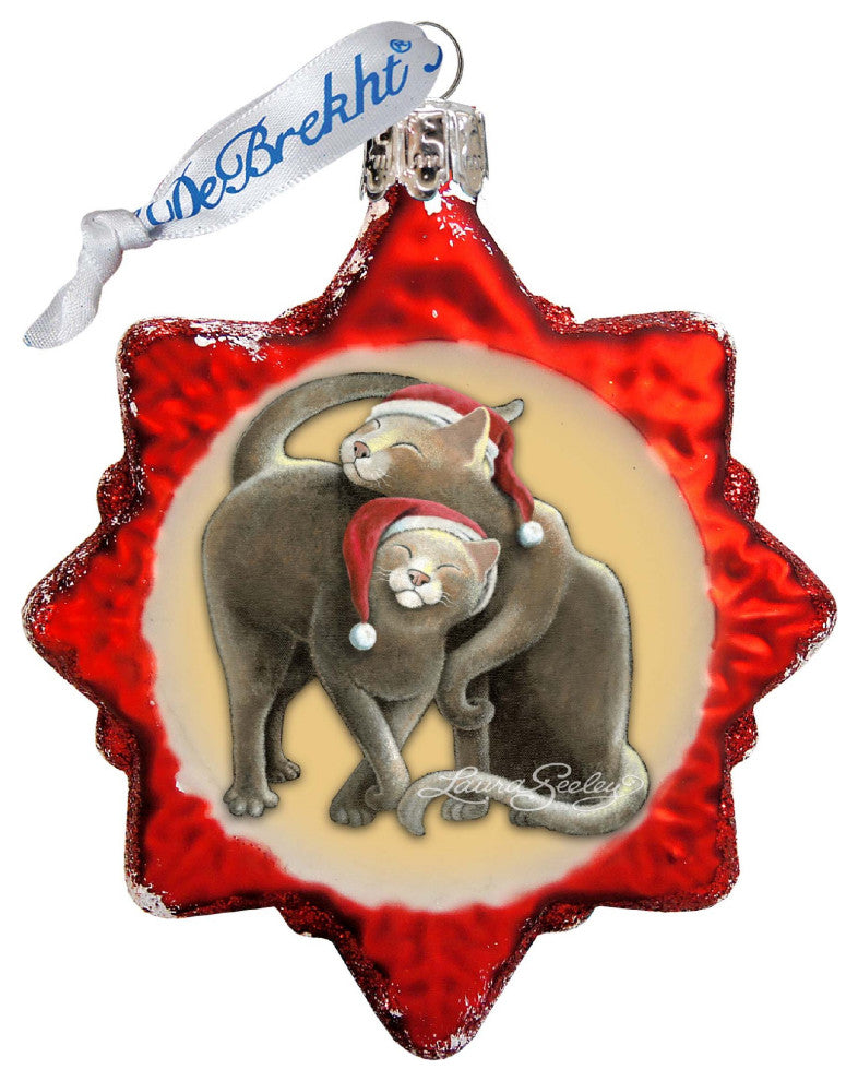 Christmas Cuddling Kitties Keepsake Glass Ornament