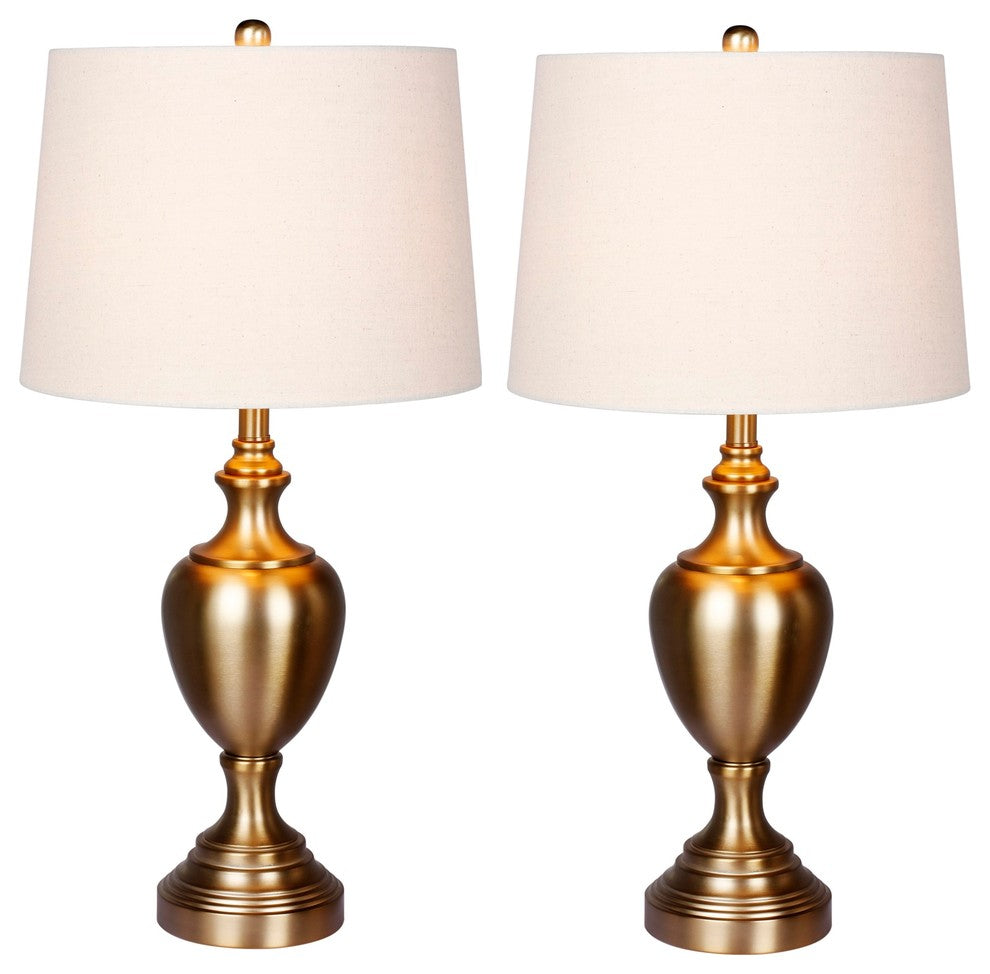 Urn Metal Table Lamps, Plated Antique Gold, 30"