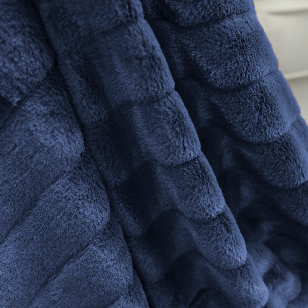 BOON Rabbit Jumbo Fur Throw and Pillow, 3-Piece Set, Navy Blue