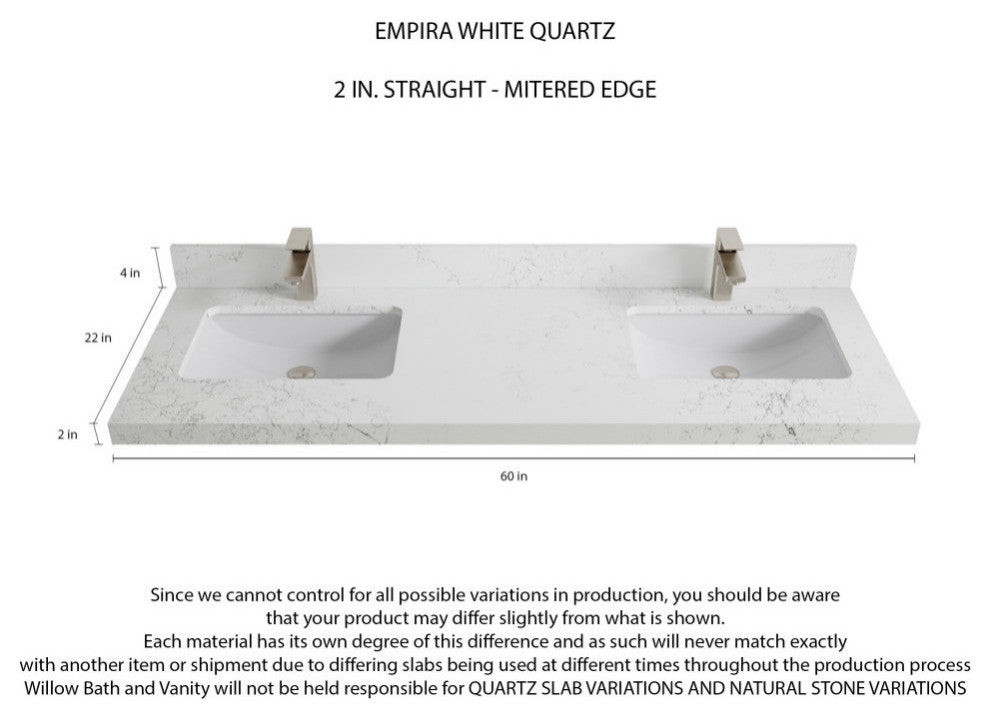 Parker 60 Double Sink Bathroom Vanity in White 2" Empira Quartz