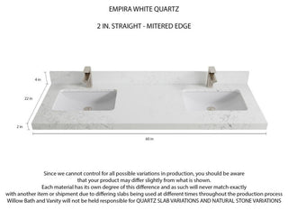 Parker 60 Double Sink Bathroom Vanity in White 2" Empira Quartz