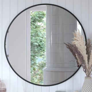 Julianne Round Metal Framed Wall Mirror, Black, 36"