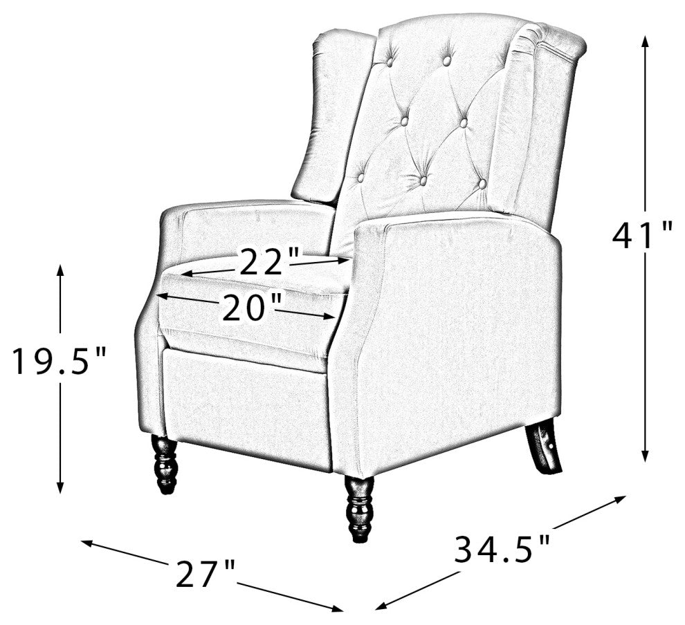 Upholstered Manual Recliner With Wingback,Set of 2, Bird