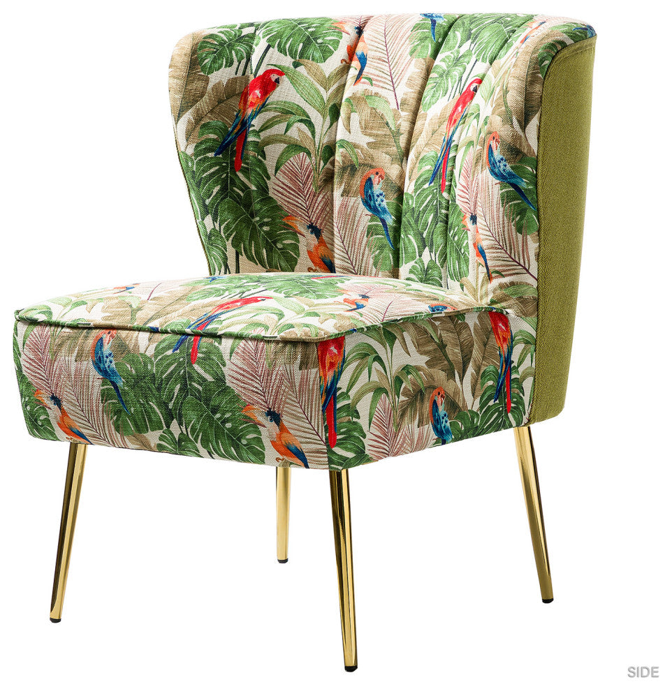 Accent Side Chair With Tufted Back, Green