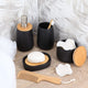 Bath D Soap Dish Cup Dispenser White and Bamboo Tray, Black / Bamboo