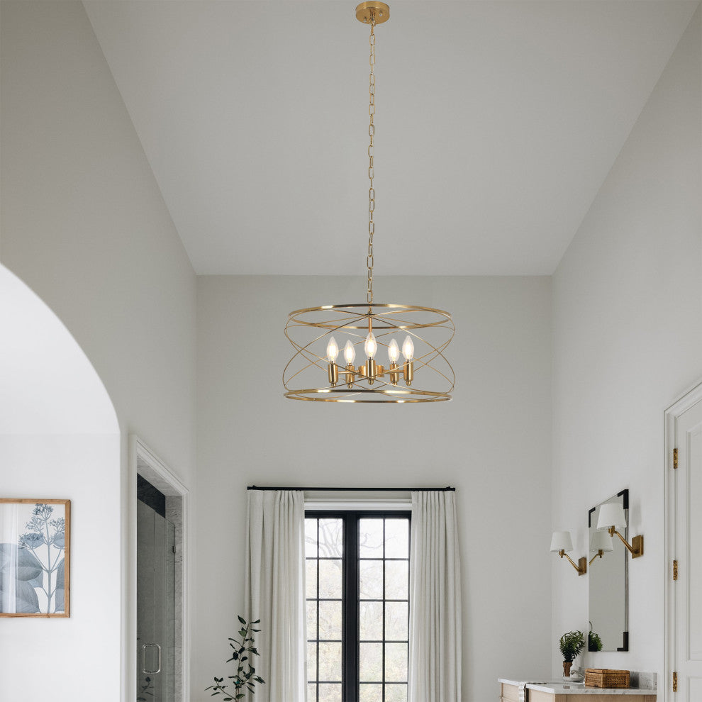 0" Modern Brass Chandelier w 6 Lights, 70 inch Adjustable Hanging Chain