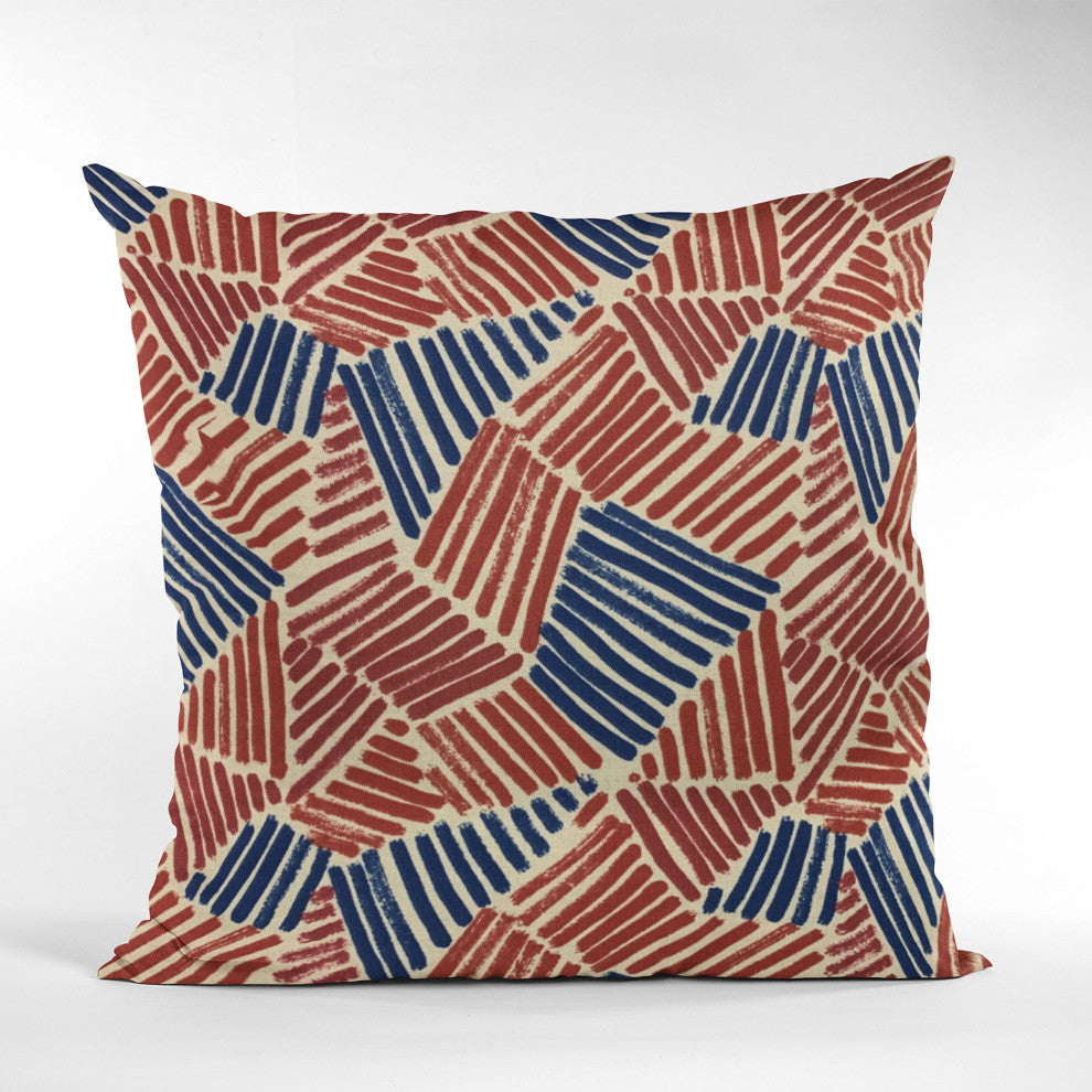 Plutus Red Blue Sketch Abstract Luxury Throw Pillow, 24"x24"
