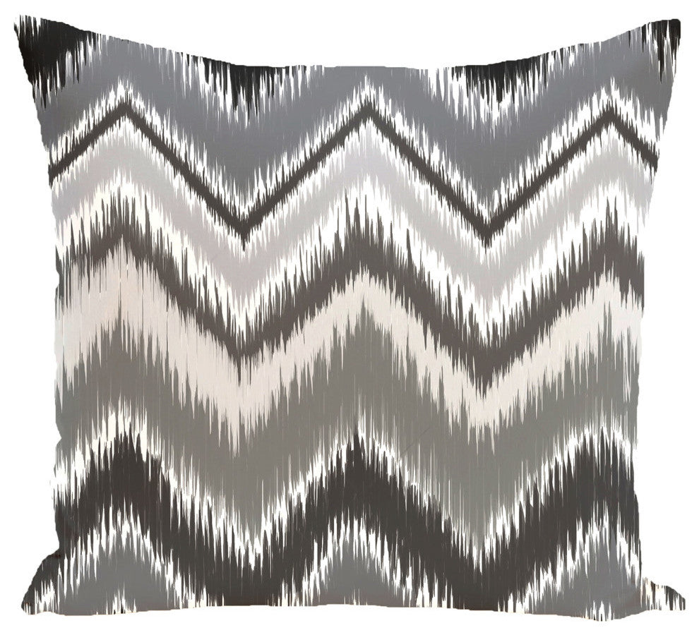 Ikat-Arina Chevron Stripes Print Pillow, Black, Grey, 18"x18"