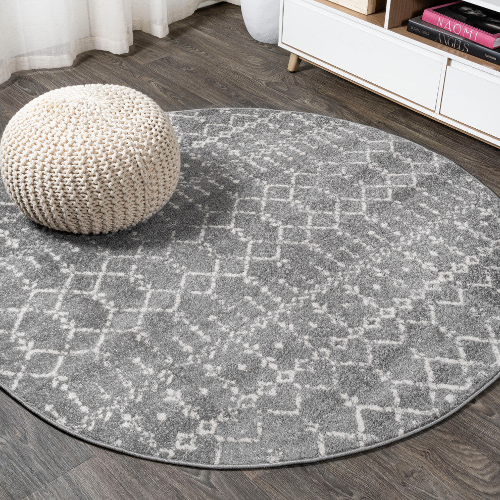 Moroccan HYPE Boho Vintage Diamond Gray/Ivory 6' Round Area Rug