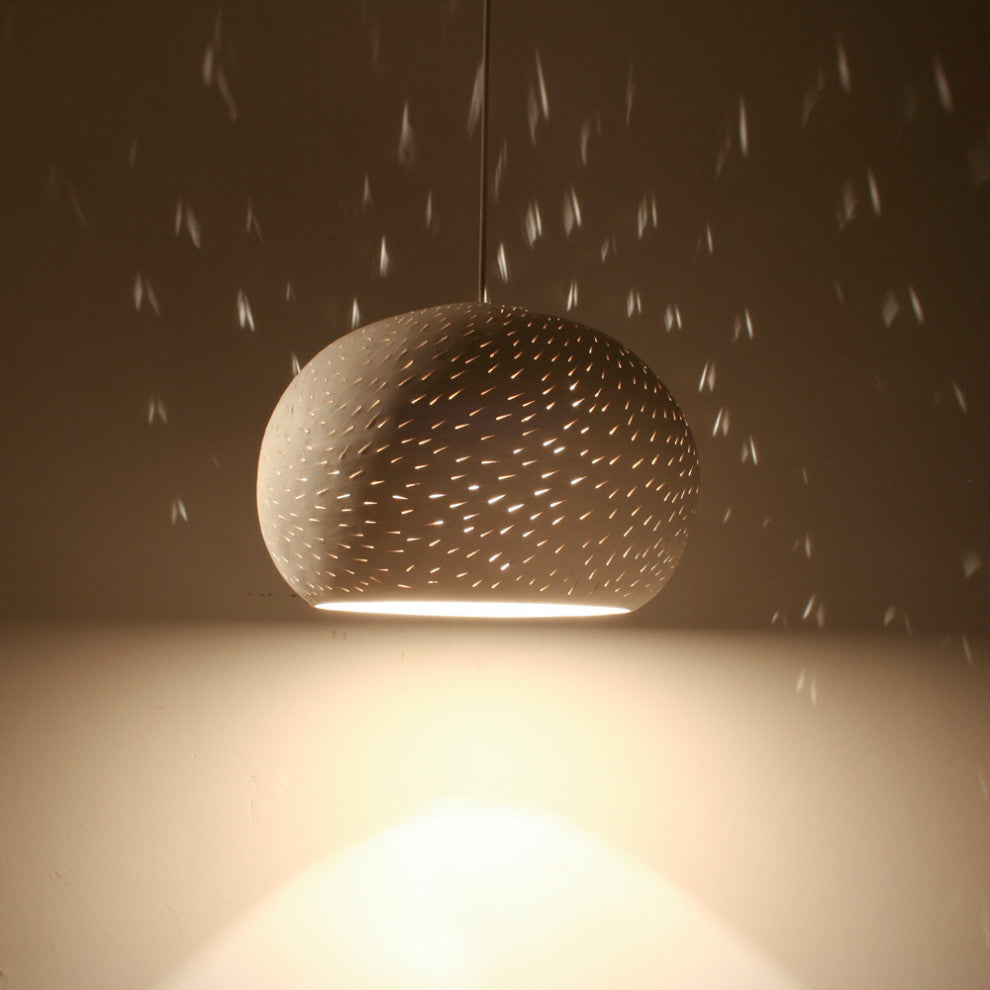 Ceiling Light: Large Claylight Pendant, Line Pattern, Led Bulb