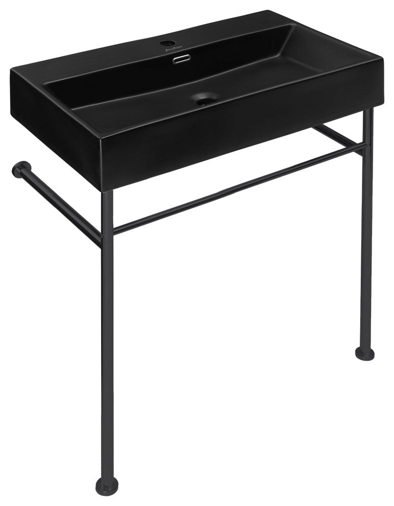 Claire 30 Ceramic Console Sink Matte Black Basin Black Legs