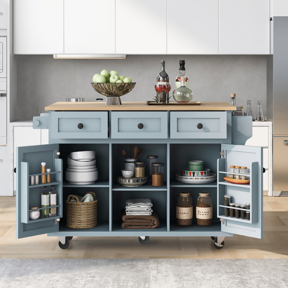 Black/Blue/White MDF Kitchen Cart Multifunctional, Storage Cabinet, Blue