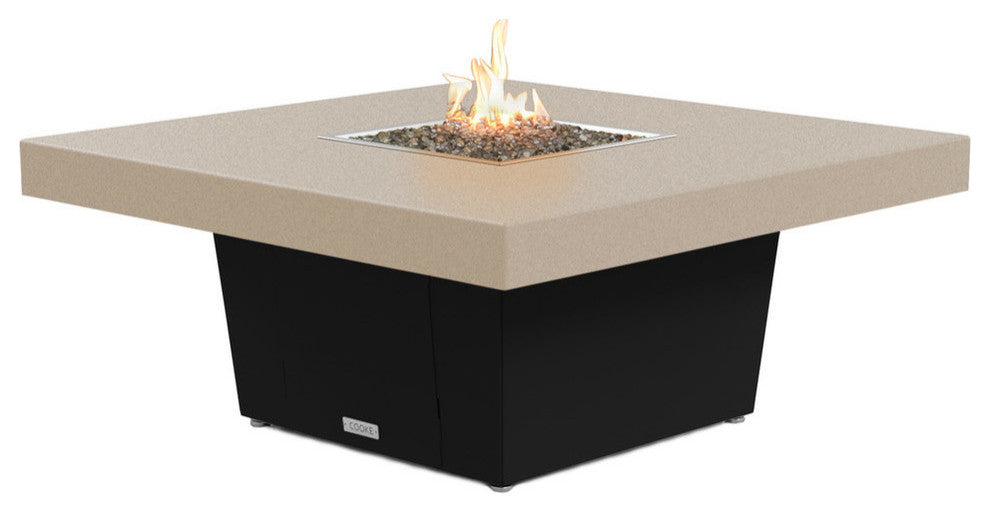Square Fire Pit Table, 48x48, Chat Height, Natural Gas, Beige Powdercoat Top, Black
