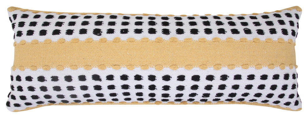 Ox Bay Handwoven Yellow/Black Stripe Organic Cotton Pillow Cover, 14"x36"