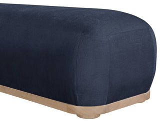Calum Upholstered Bench, Navy, Chenille Fabric, Natural Finish