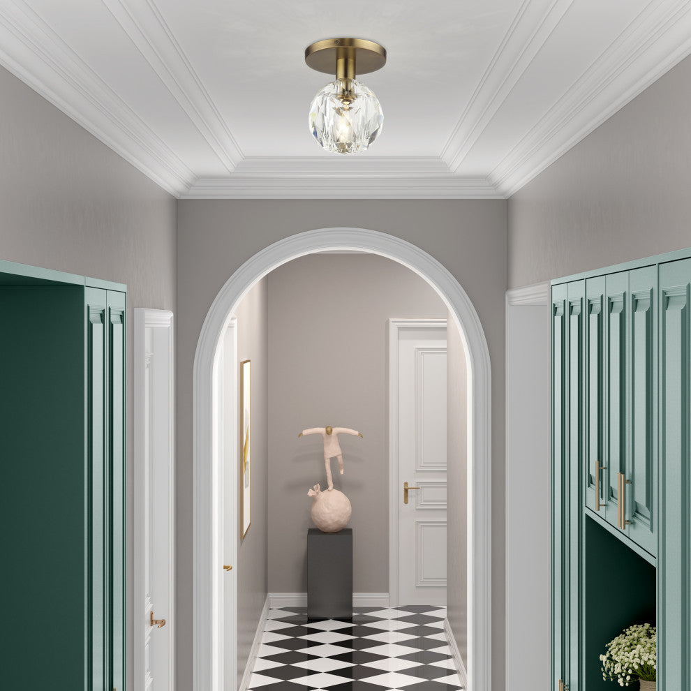 Whitfield 1-Light Natural Brass Crystal Semi-Flush