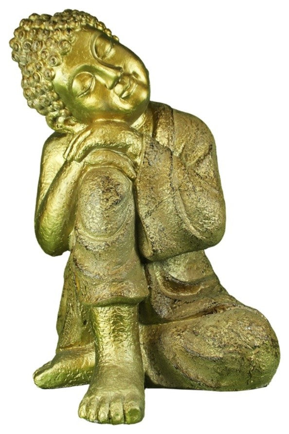 Polyresin Seated And Resting  Buddha Figurine, Gold