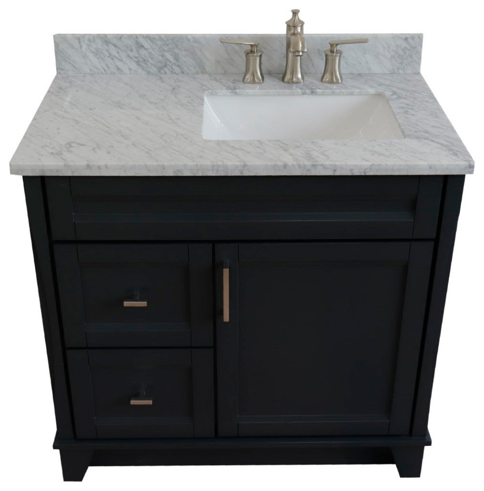 37" Single Sink Vanity, Dark Gray Finish With White Carrara Marble