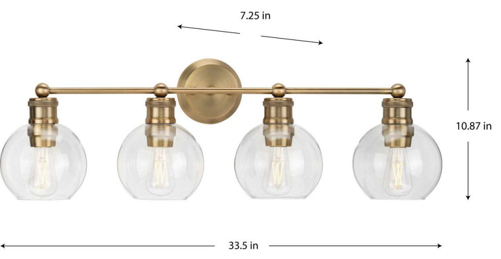 Hansford Collection Four-Light Vintage Brass Bath Vanity Light