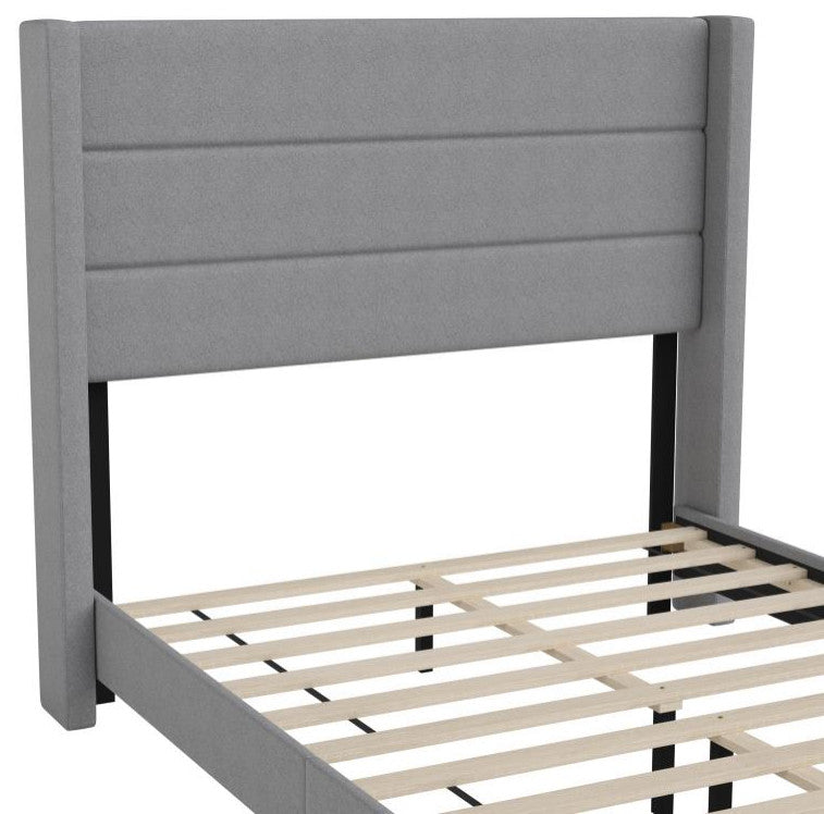 Hollis Upholstered Platform Bed with Wingback Headboard w/Mattress Foundation, Gray, Full